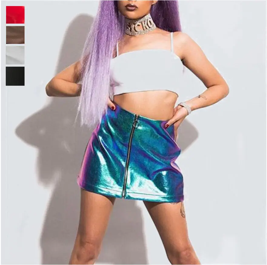 

MeiHuiDa 2018 New Style Fashion Women White PU Leather Pencil High Waist Mini Short Skirt Stretch Party