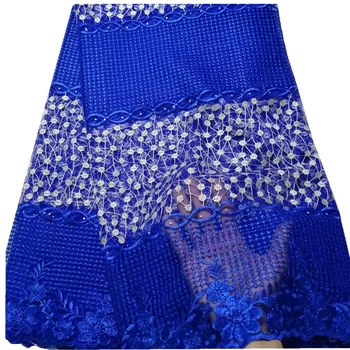 

Royal blue african lace fabric 2019 new french lace fabric with stones embroidered nigerian lace fabrics for party dress