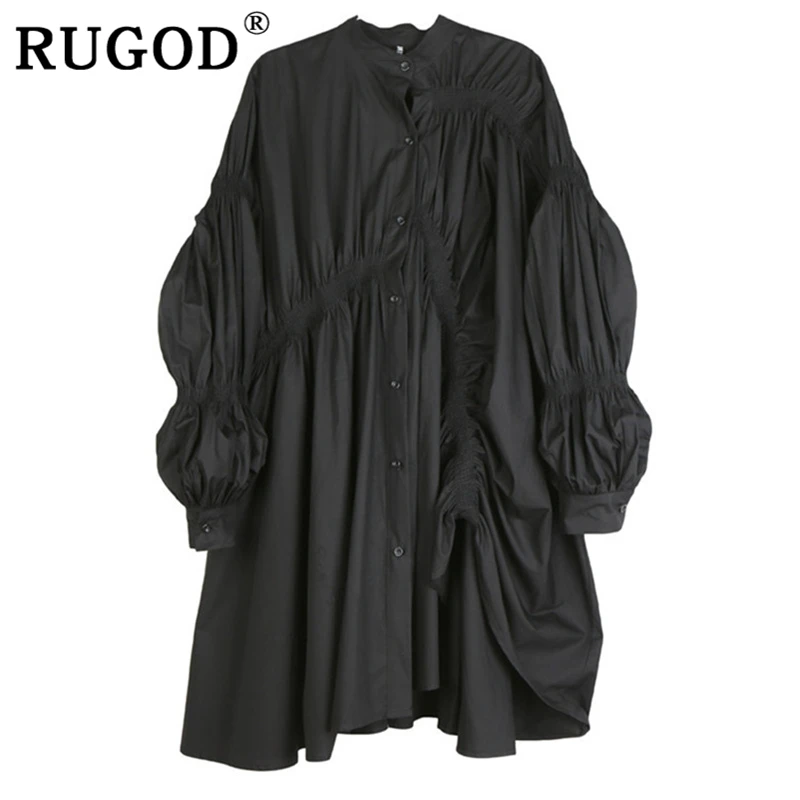 RUGOD свободное женское платье большого размера, свободное плиссированное платье с рукавами-фонариками, модное летнее платье в Корейском стиле, modis rope femme