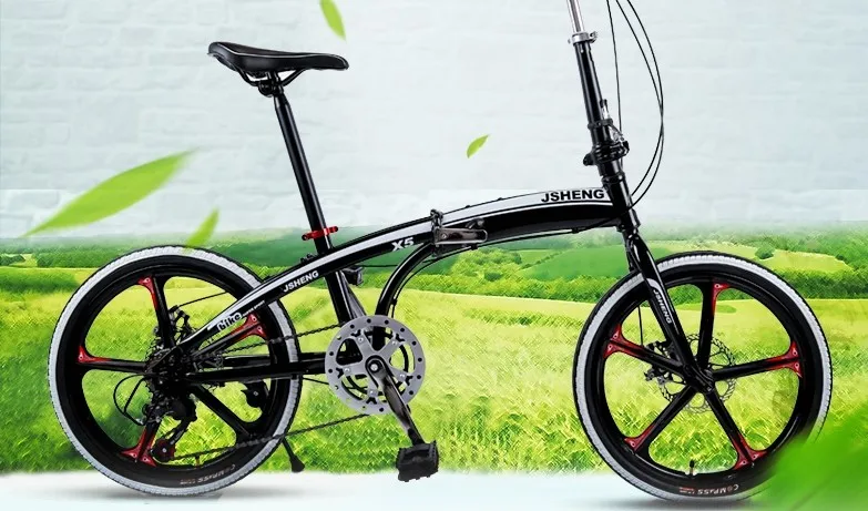 Discount Portable Single-Wheel Folding Bicycle Quality Carbon Steel Frame 20-Inch Variable Speed Front and Rear Mechanical Disc Brake 2