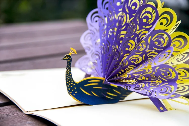 FANLUS Peacock Pop up Birthday Card for Wife Husband Kids Day Card and Envelopes Handmade 3D Anniversary Wedding Card Graduation (5)