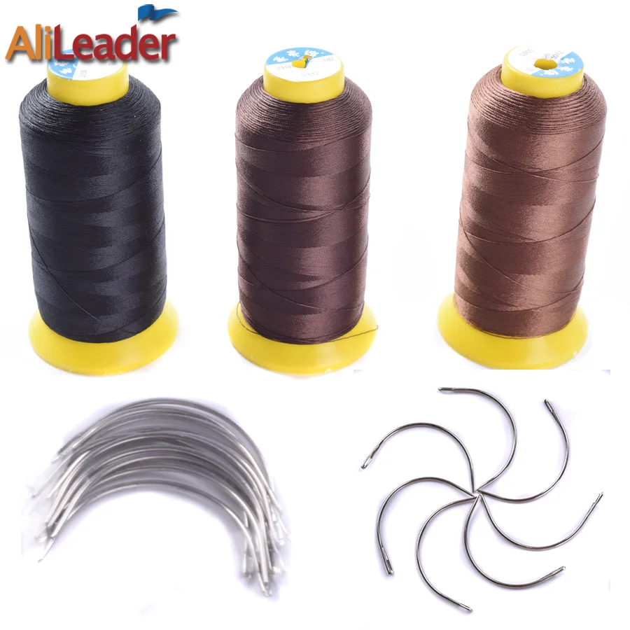1Pcs Black Brown Weave Thread + 60Pcs Hair Weaving Needles, Nylon Hair