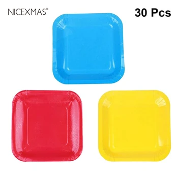 

30pcs Kids Paper Plates Colored Disposable 7-inch Square Christmas Paper Plates Accessory for Craft Supplies Festivals