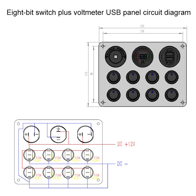 12 В 24 в USB зарядное устройство разъем 8 банд Встроенный предохранитель светодиодный переключатель Панель вольтметр автоматический выключатель автомобиля лодка морской