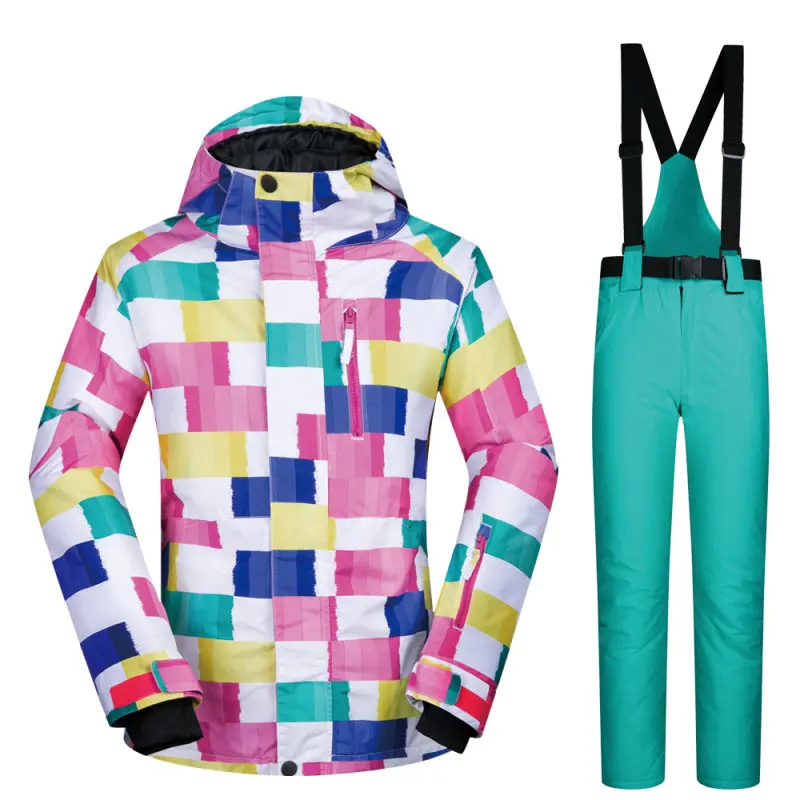Высококачественная лыжная куртка, Женский комплект, ветрозащитная Водонепроницаемая дышащая одежда, теплый лыжный костюм, куртка для сноуборда и зимние штаны - Цвет: CK  LIGHT GREEN
