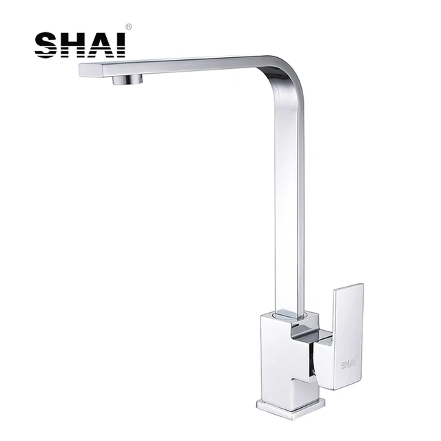 Cheap SHAI Flat Spout Kitchen Faucet 360Degree Rotation Single Handle Hot & Cold Water Mixed Tap Chrome Polish Brushed Finish SH3209