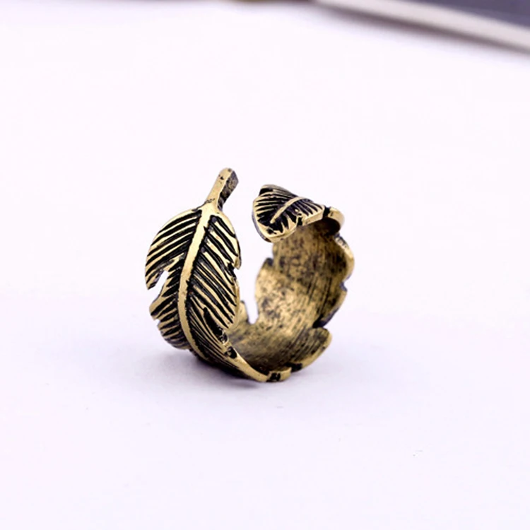 

2017 New arrival Antique Women's Men's Leaf Feather Ring Finger Ring Fashion Jewelry drop shipping