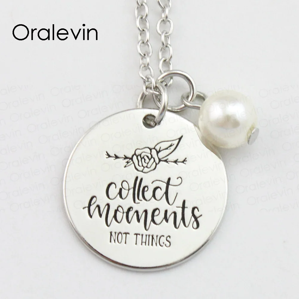 

COLLECT MOMENTS NOT THINGS Inspirational Hand Stamped Custom Necklace Gift Jewelry,10Pcs/Lot, #LN686