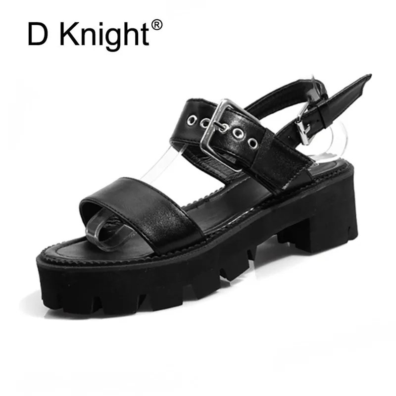 

Fashion Women Thick Platform Sandals Punk Rivet Black Shoes High Heels Quality Woman Footwear Summer Buckle Strap Ladies Shoes