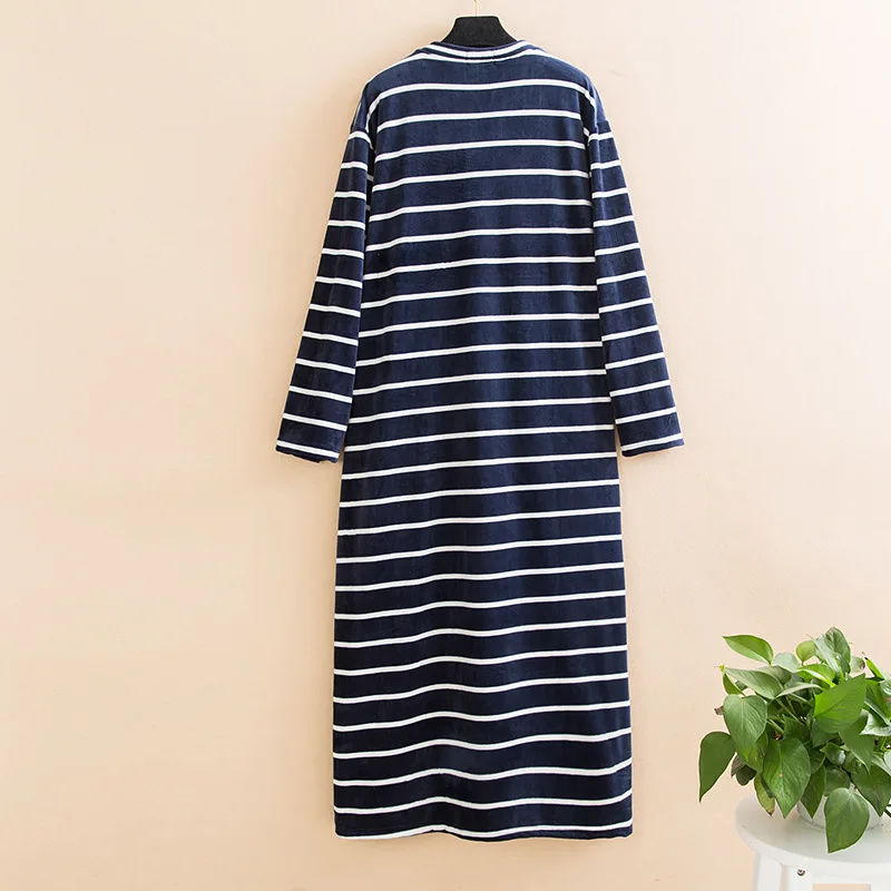 Autumn Nightgown Plus Big Size Women Sleepwear Stripes Winter super Soft Flannel Night Dress Long Sleeve Nightwear New