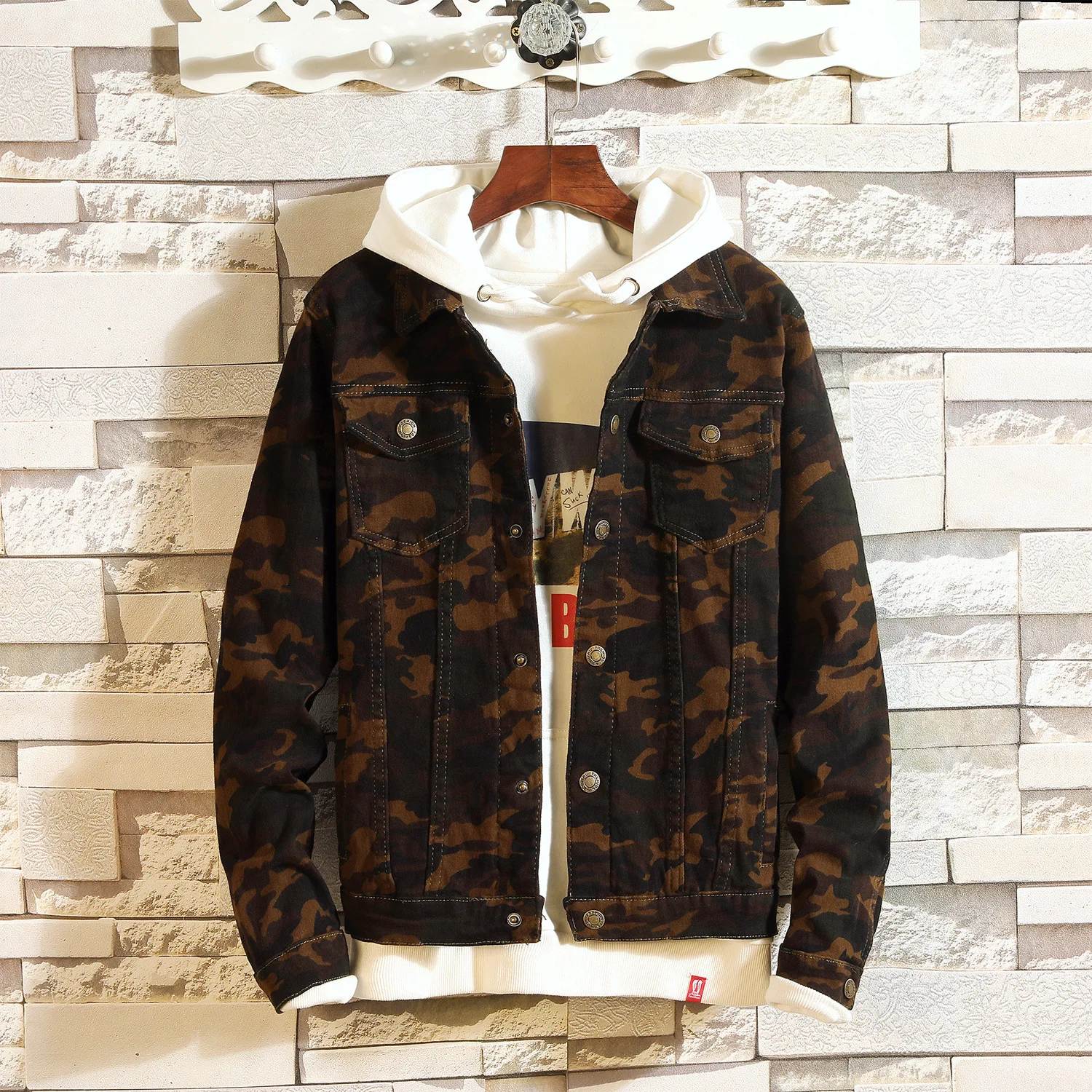 

Zogaa 2019 New Spring Autumn Men's Long Sleeve Lapel Camouflage Washed Denim Jacket Fashion Teen Slim Men's Denim Jacket