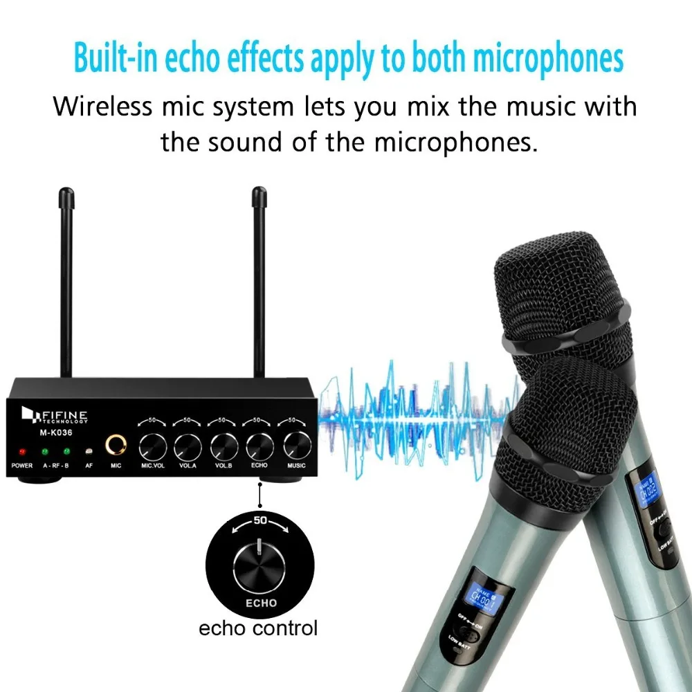 wireless headphones with mic Fifine UHF Dual Channel Wireless Handheld Microphone, Easy-to-use Karaoke Wireless Microphone System K036 wireless microphone