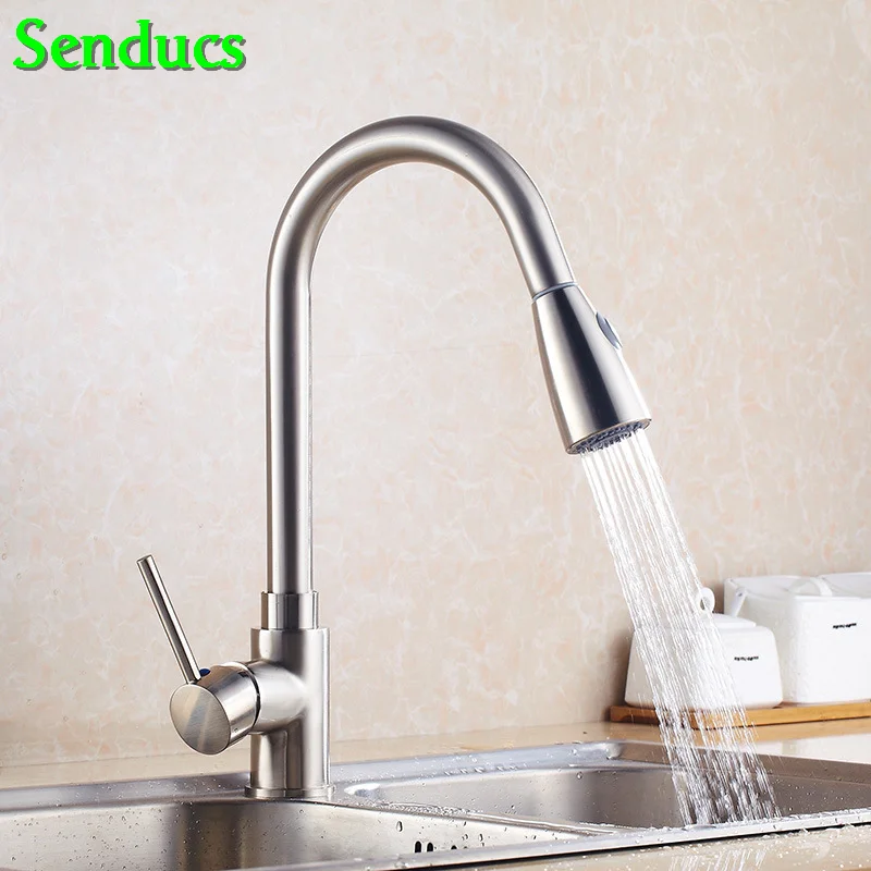 

Senducs Brass Pull Out Kitchen Sink Faucet Quality Brass Kitchen Sink Faucet Deck Mounted Brass Pull Down Kitchen Mixer Tap