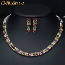 CWWZircons Marquise Cut красочные кубические камни циркония свадебный круглый чокер ожерелье серьги набор для женщин Свадебные ювелирные изделия T074