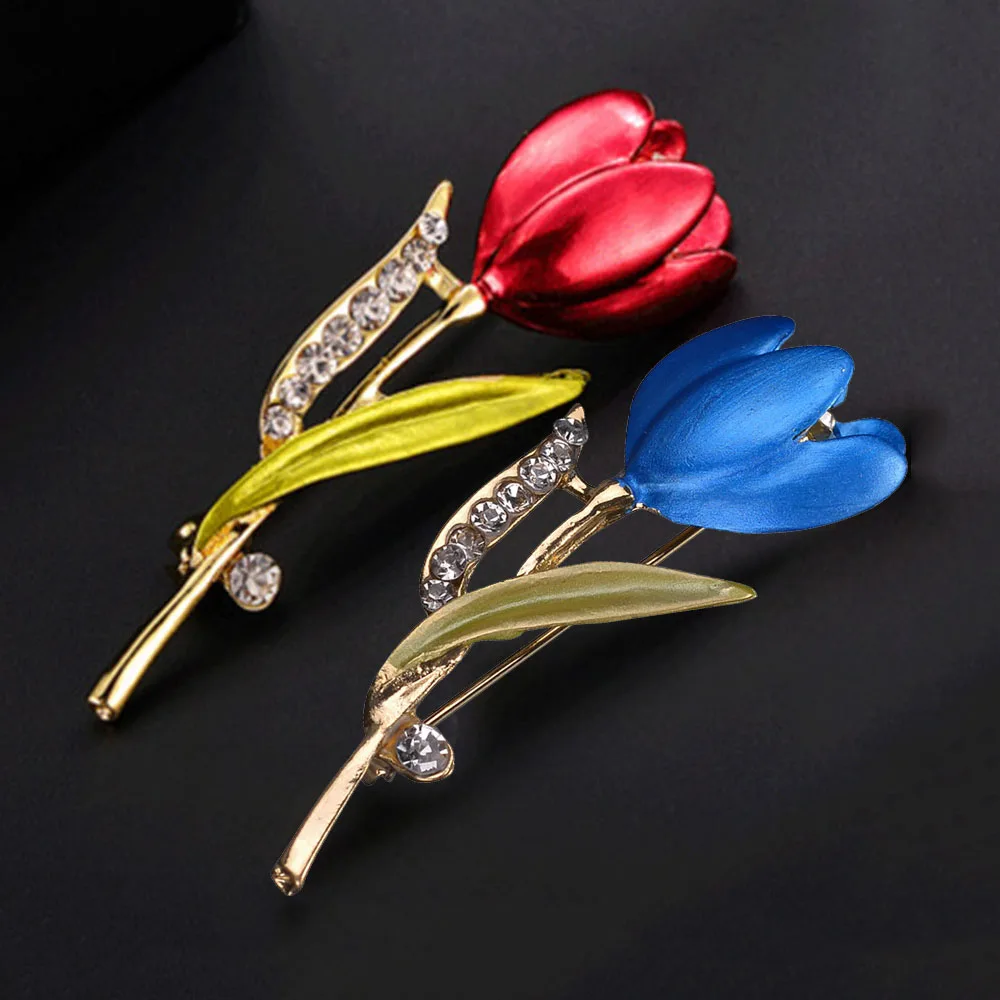Brooches Fatpig 2018 New Arrive Women Fashion Rhinestone Tulip Brooch