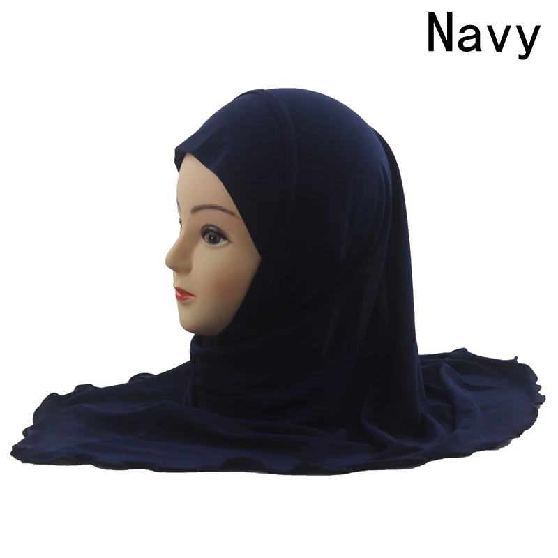 Детский головной платок для девочек мусульманский хиджаб шарф в арабском стиле шали Soild Цвета мягкие и тянущиеся для девочек от 7 до 12 лет - Цвет: navy blue