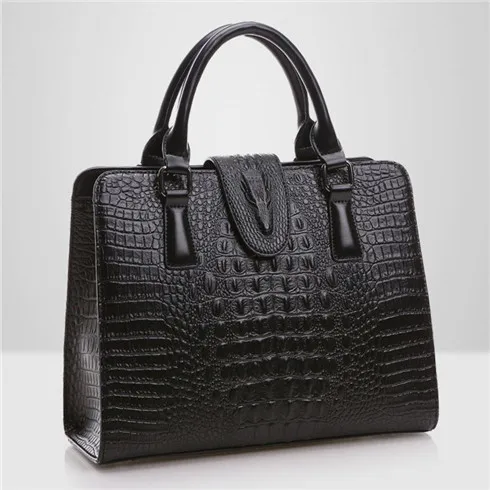 Лисохвост и Лилия крокодиловый узор натуральная кожа сумка женская сумка через плечо роскошные известные дизайнерские сумки высокого качества - Цвет: Black