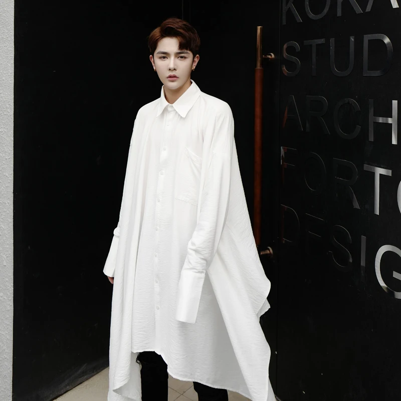 

Oversize Men Loose Long Sleeve Shirts Male Solid Color Male Fashion Casual Punk Gothic Style Shirt Stage Show Costumes