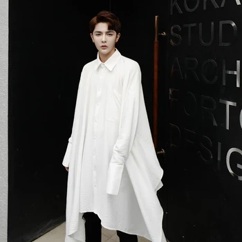 

Oversize Men Loose Long Sleeve Shirts Male Solid Color Male Fashion Casual Punk Gothic Style Shirt Stage Show Costumes