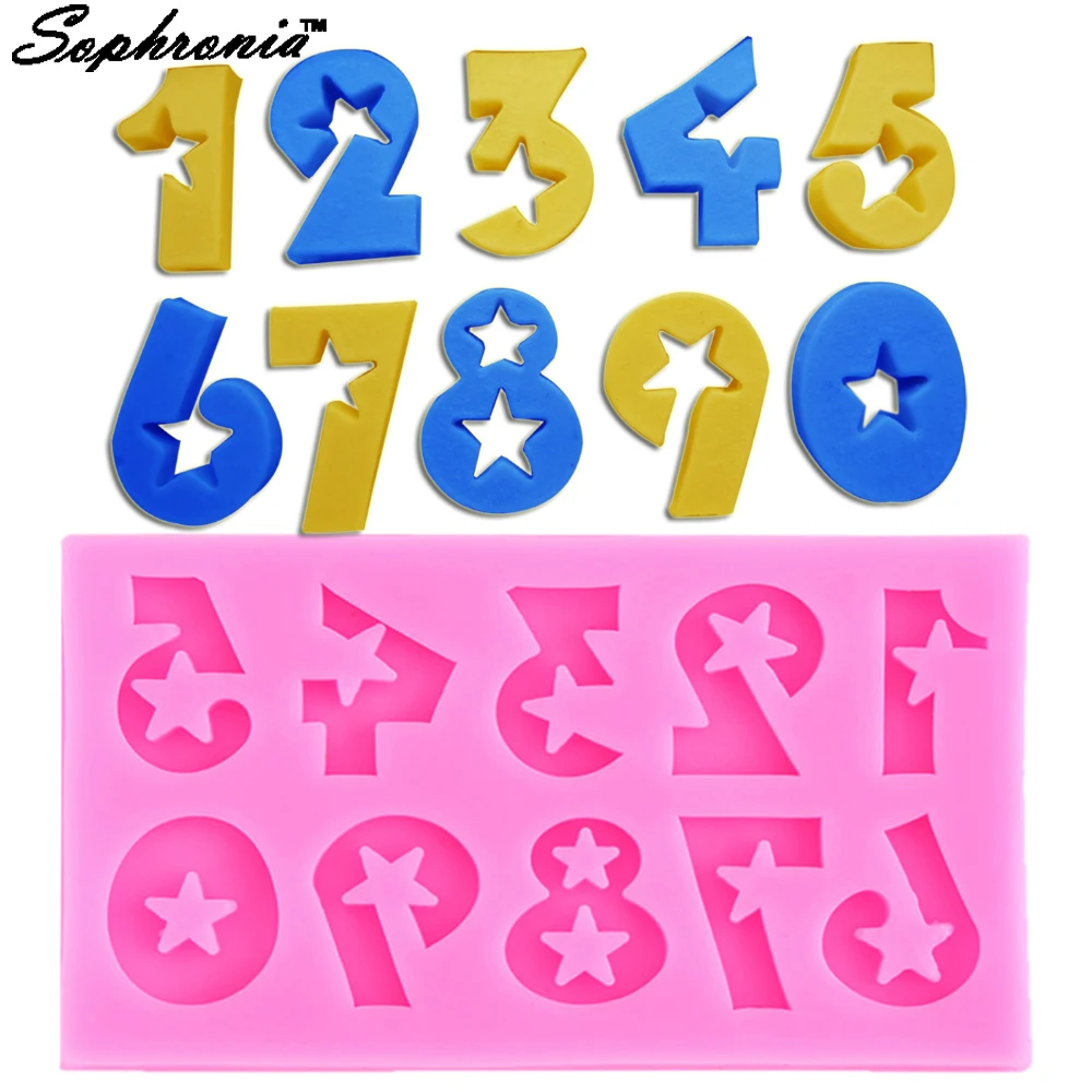 10PCS SET F1107 Number With Stars Cake Silicone Mold