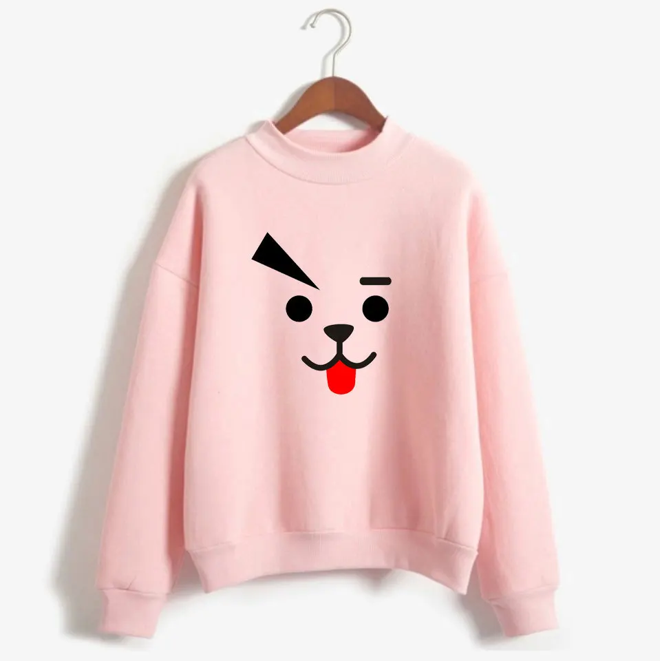 

kpop exo new Pink casual loose cartoon high collar hoodies women Blackpink 2019 korean popular kawaii sweatshirts women clothes
