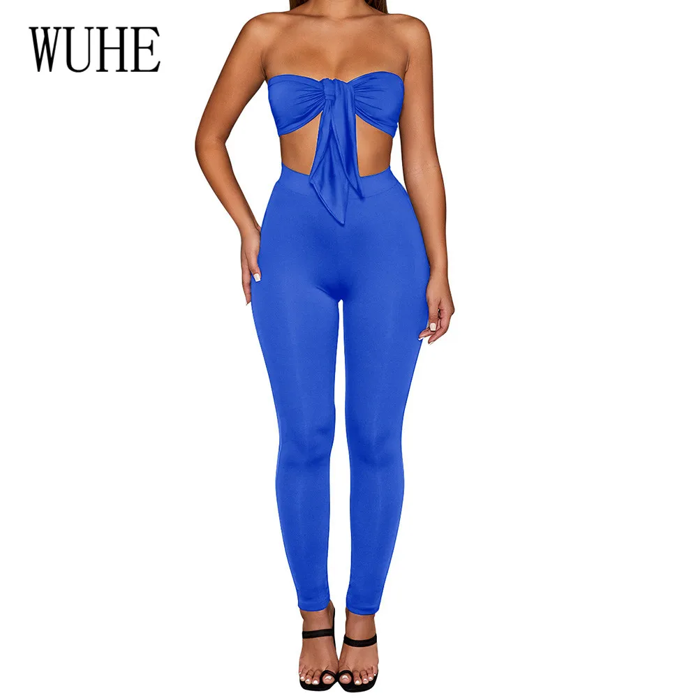 

WUHE Women's Wrapped Chest Strap Cup Cover Two Pieces Sets Jumpsuits Sexy Off Shoulder Sleeveless Bodycon Bandage Playsuits