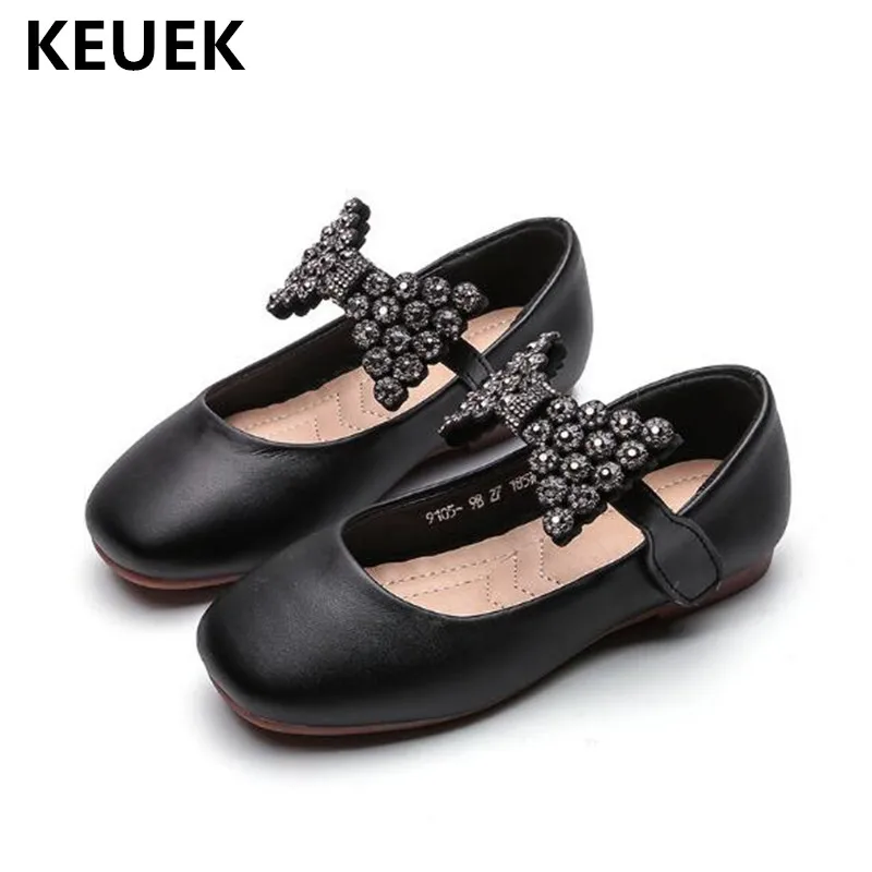 

New Children Rhinestone Bowtie Baby Toddler Leather Shoes Girls Princess Fashion Black Party Dance Shoes Student Kids 03