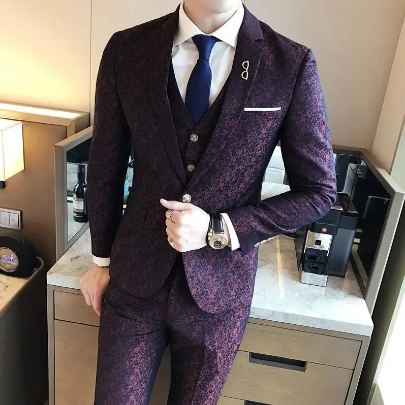 Sunwang Prom Abito Da Uomo Con Pantaloni Borgogna Floreale Jacquard  Matrimonio completo Uomo vestito Slim Fit 3 Pezzi/set Jacket + Vest +  Pants|mens suits with pants|prom mens suitsmen suit - AliExpress
