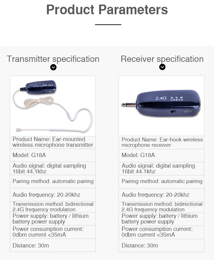 Ear Hook 2.4G Wireless Microphone Lavalier Lapel MIC for Voice Amplifier Mobile Phone Condenser Microphone Karaoke System (16)