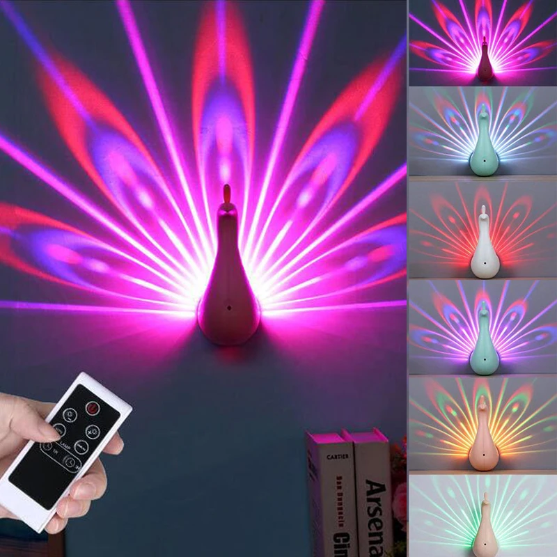 

3D LED Peacock Projector Lamp Remote Control Night Lamp Projection LED Night Light For Children's Bedroom Home Decoration
