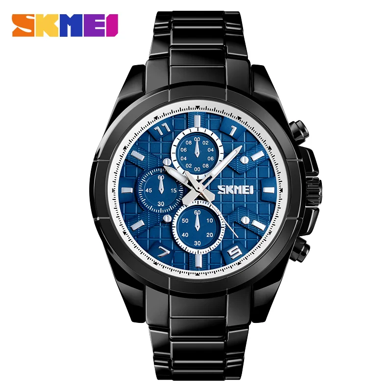 Skmei Luxury Brand Men's Sport Watch Quartz Clock Men Waterproof Wrist Watch Male Military Steel Watches Relogio Masculino - Цвет: Black Blue