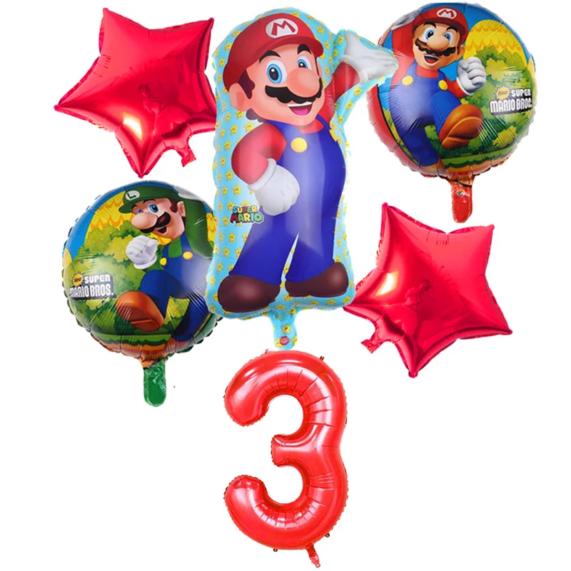 

6pcs Super Mario Balloons 32 inch Number Balloons Boy Girl Birthday Party Mario Luigi Bros Mylar Blue Red Balloon Set Decor