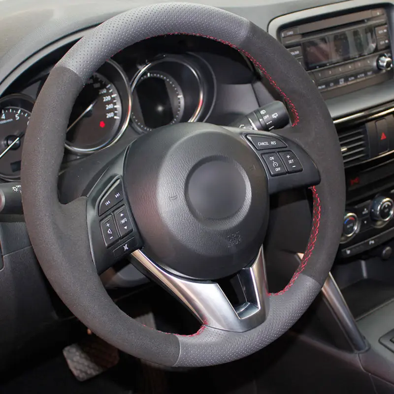 

Top Leather Steering Wheel Hand-stitch on Wrap Cover For Mazda CX-5 2013-2015 Atenza 2014-2015