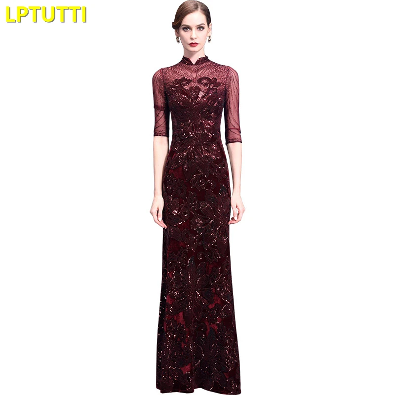 LPTUTTI Cheongsam блесток Gratuating новый для женщин Элегантный Дата церемонии Выходные туфли на выпускной бал платье формальный Гала Роскошные