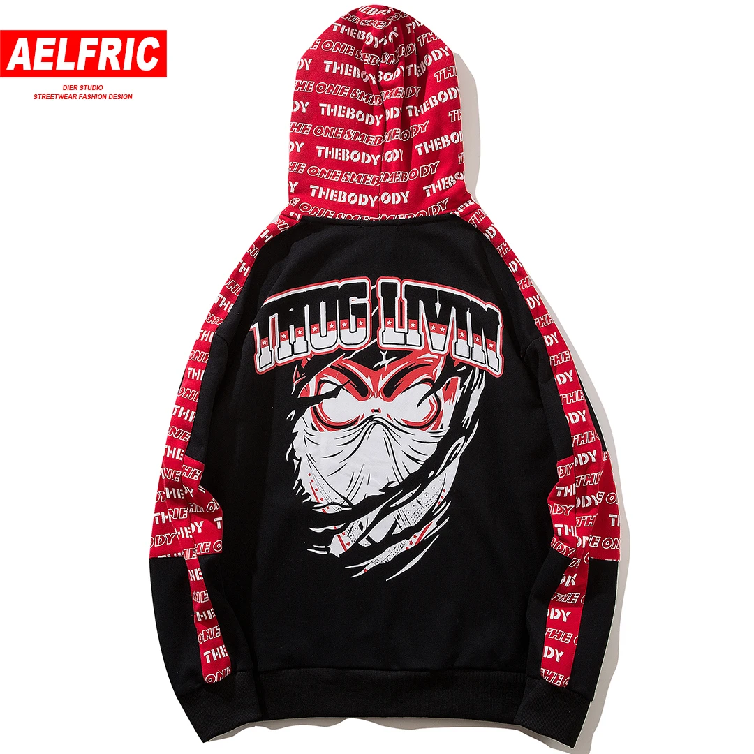 

AELFRIC Fashion Hoodies Sweatshirts Men Letter Animal Creative Print Pullover Hooded Streetwear Male Hip Hop Casual Hoodie KJ307
