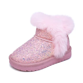 

Fur Ankle Short Boots Princess Girls Snow Boots Toddler Baby or Big Kids Size21-37 Winter Spring Warm Shoes Glitter Bling Shoes