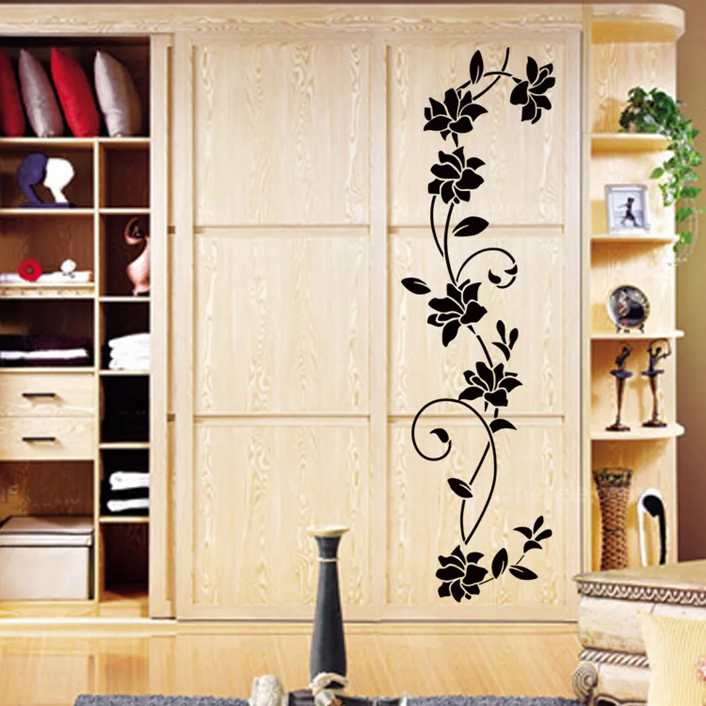 New DIY Wall Sticker Closet Beatiful Flower Vine Decals Black Mural