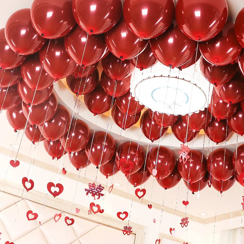 Hot 100Pcs Ruby Red Balloon New Glossy Metal Pearl Latex Balloons Chrome Metallic Colors Air Balloons Wedding Party Decoration