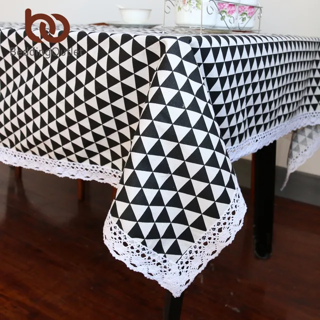 Beddingoutlet Black Triangle Print Tablecloth Cotton Linen Dinner Beddingoutlet Black Triangle Print Tablecloth Cotton Linen Dinner Table Cloth Macrame Decoration Lacy Cover Europe