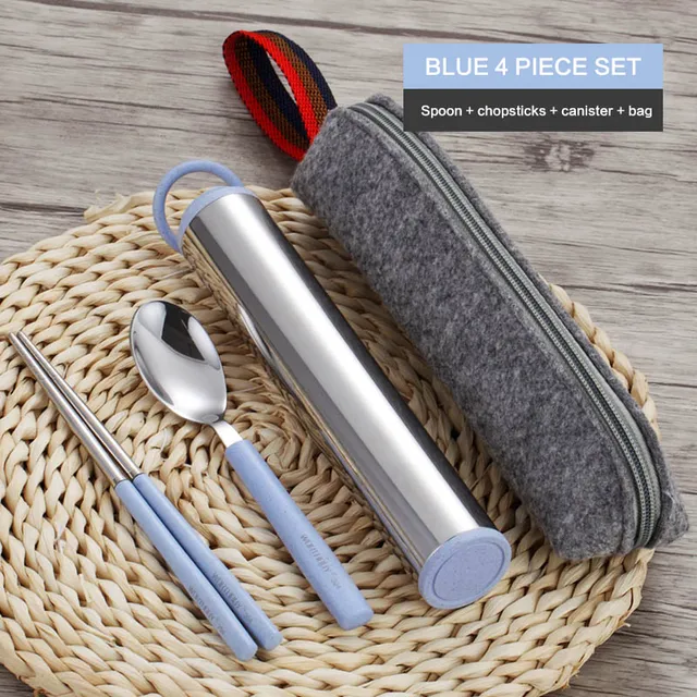 WORTHBUY Creative Portable Travel Dinnerware Set 304 Stainless Steel Tableware Set With Wheat
