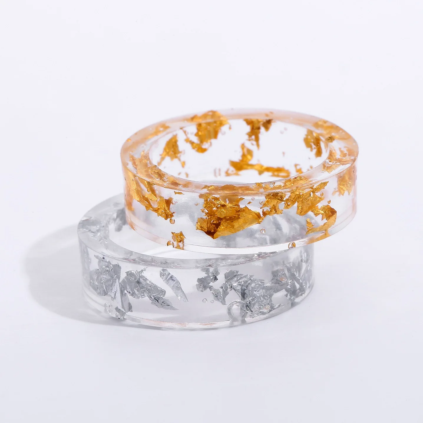 

Handmade Resin Ring Jewelry with Gold/ Silver Color Foil Paper Natural Resin Ring for Women Men Party Gift