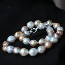 12-14 мм натуральные культивированный, цвета: розовый, сиреневый, белый ожерелье с разноцветным жемчугом 18 дюймов