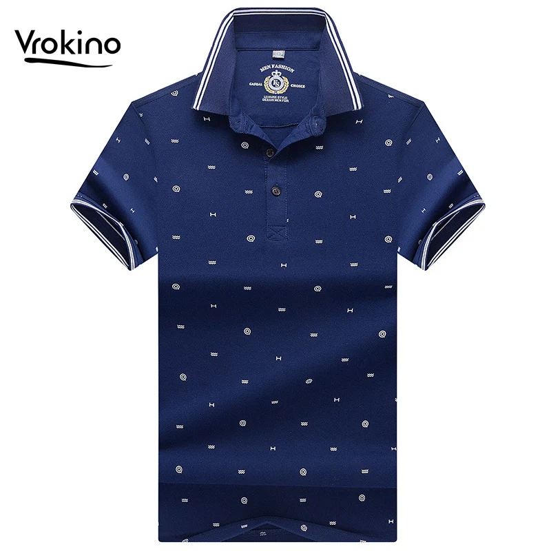 

VROKINO 2019 New Listing Men's Business Casual Summer POLO Shirt High Quality Short Sleeve Cotton Breathable Printed Polo Shirt