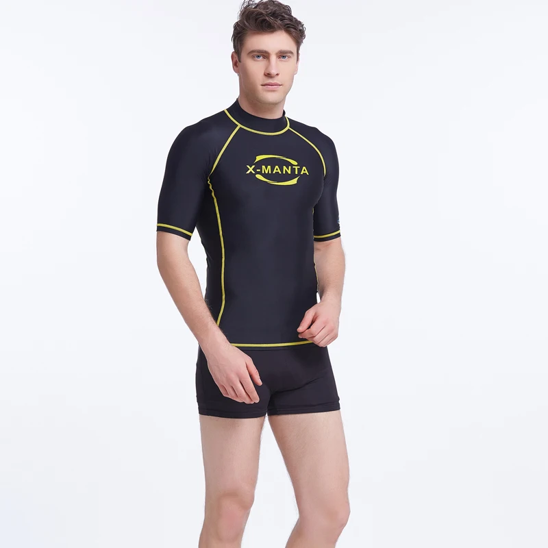 2016 Plus Size 3XL Surt Rash Guard Swimwear Men Short Sleeve Letter