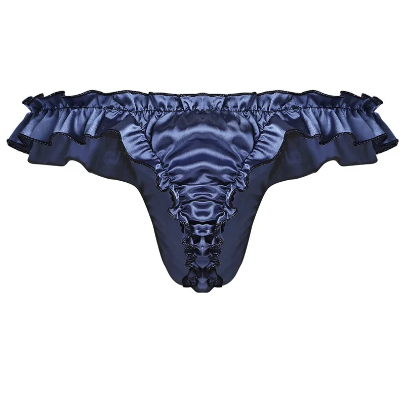 Hot Sexy Mens Satin Underwear T Back Sissy Panties Grid Thong Seamless Enhance Pouch GayBikini Briefs Pants Mens Underwear -