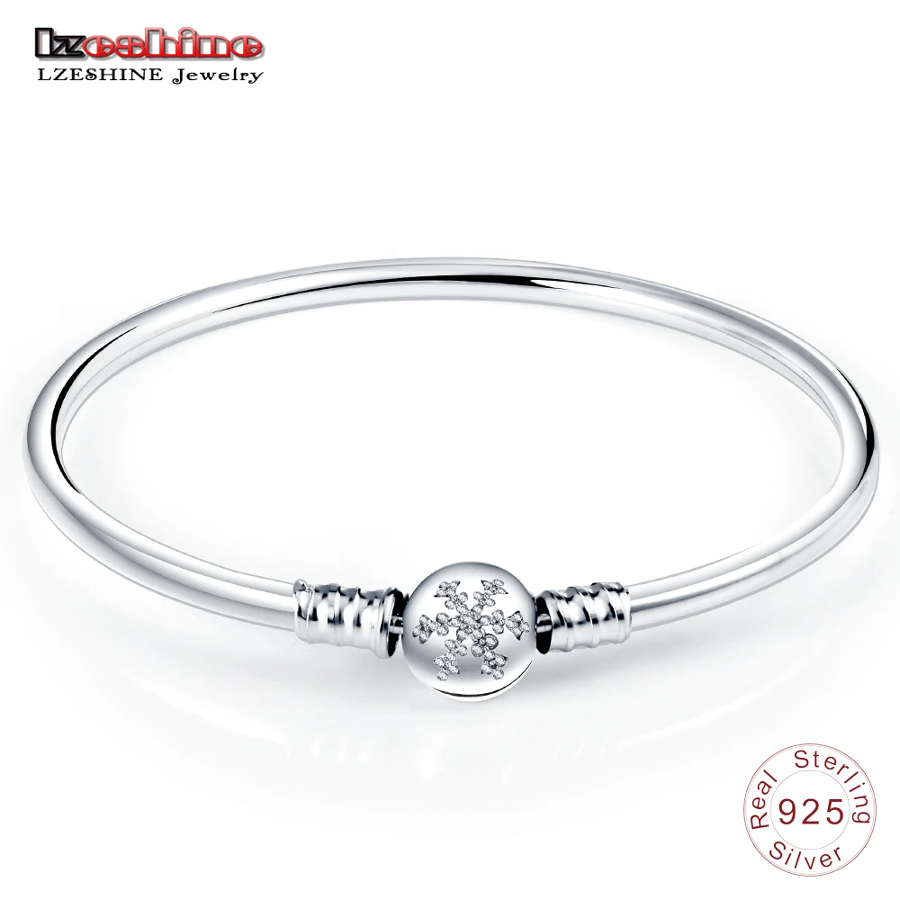 

LZESHINE Fine Bangle For Women Authentic 925 Sterling Silver Snowflake Clasp Bangle Fit Original Jewelry Accessories PSBR0002