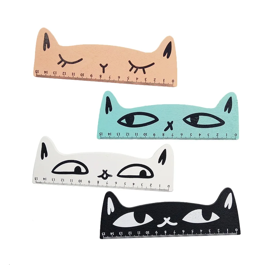 1 Pcs/lot Kawaii 15cm Cat Ruler Wooden Cartoon Straight Rule Children Stationery Gift Wholesale School Supplies