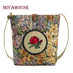 Miyahouse Роза дизайн женские сумки-мессенджеры Винтаж Цветочный холст женские сумки на плечо женская сумка через плечо