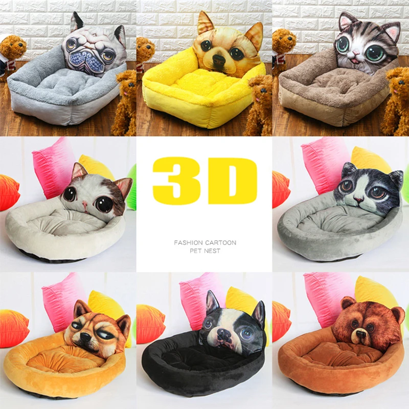 cheap Fine joy 3D Realistic Pattern Pet Bed Soft Kennel Pet Sofa Cushion Cat Mats Cartoon Dog House Small Dog Sleeping Mat Nests