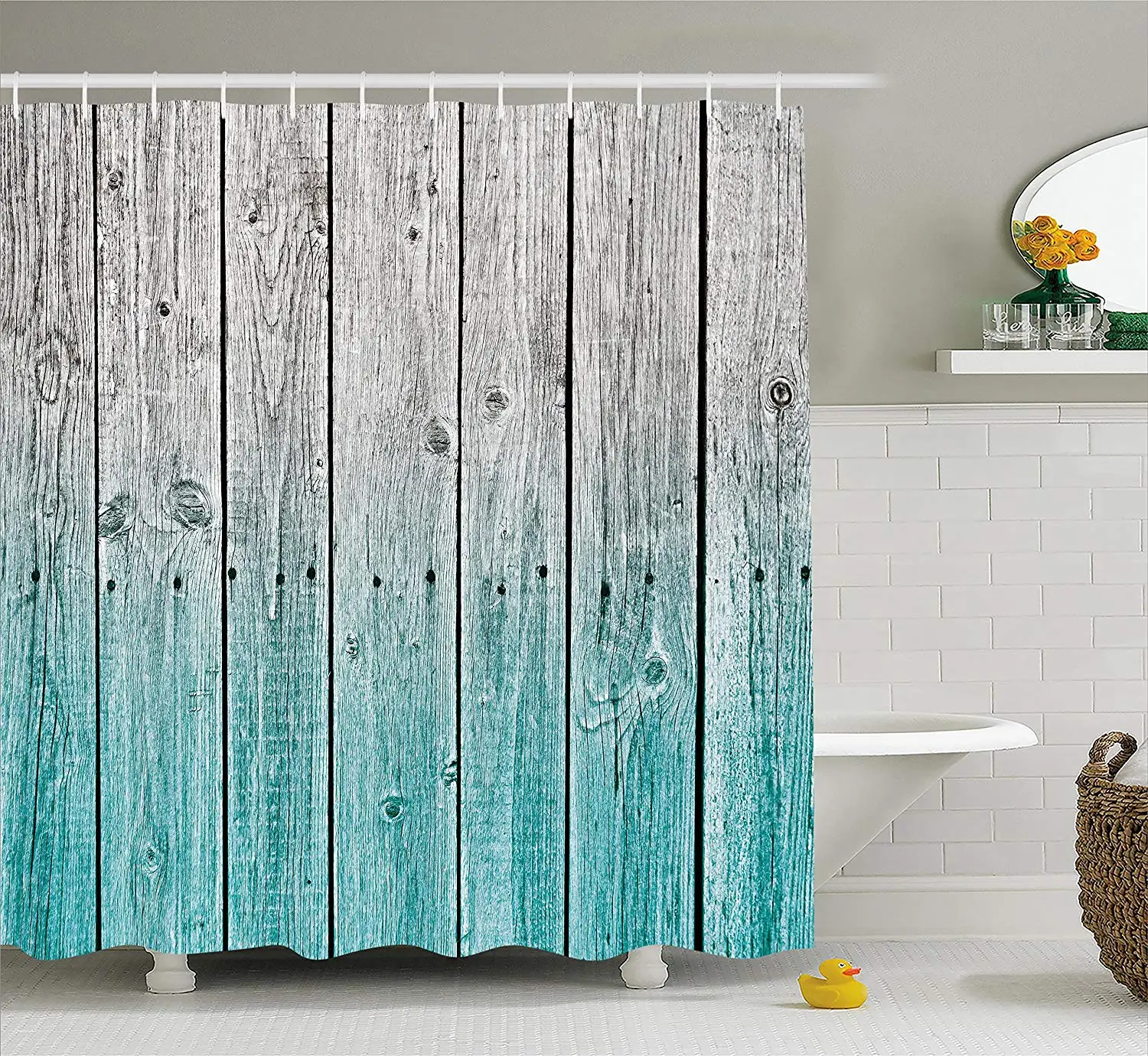 Rustic Shower Curtain Wood Panels Background with Digital